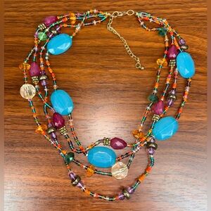 Vintage Multicolor Four Strand Bead Layered Necklace Fashion Pre Owned D-G7J39O
